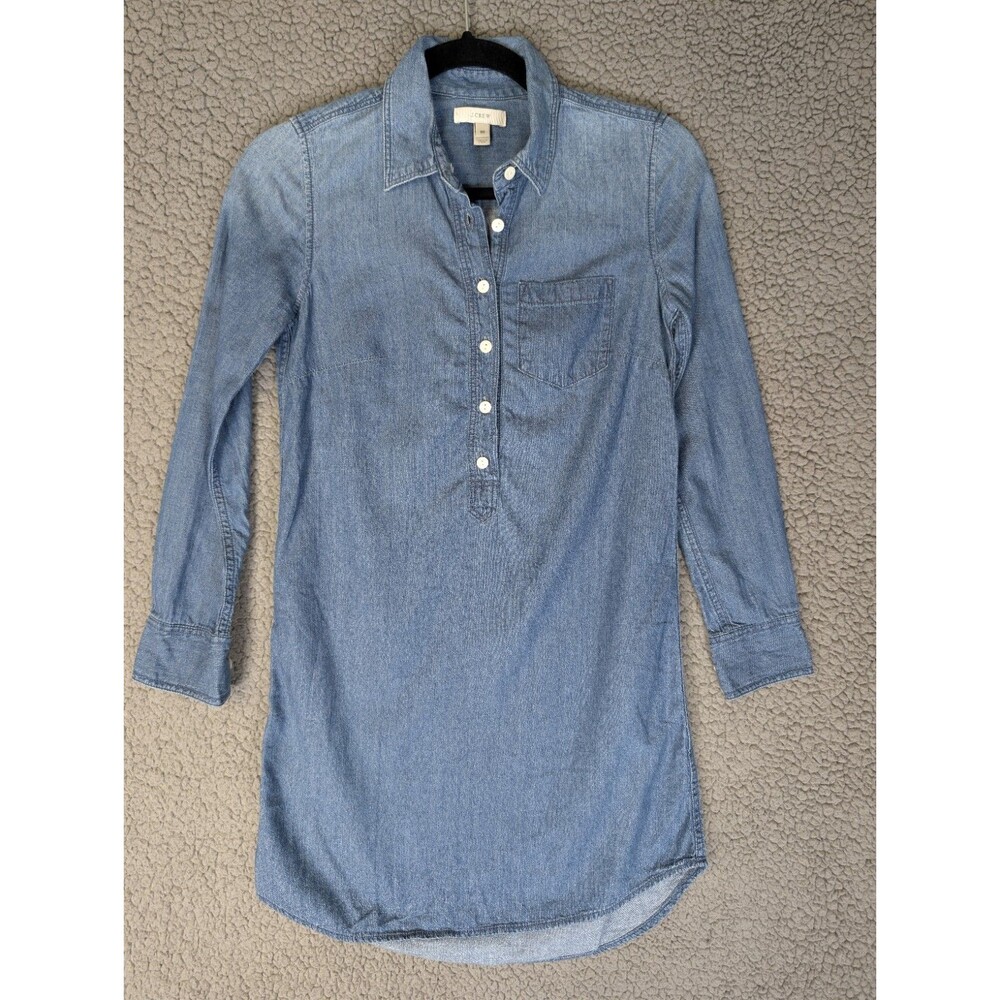 J Crew Blue Denim Button Popover Long Sleeve Chambray Shirt Dress 00 Western